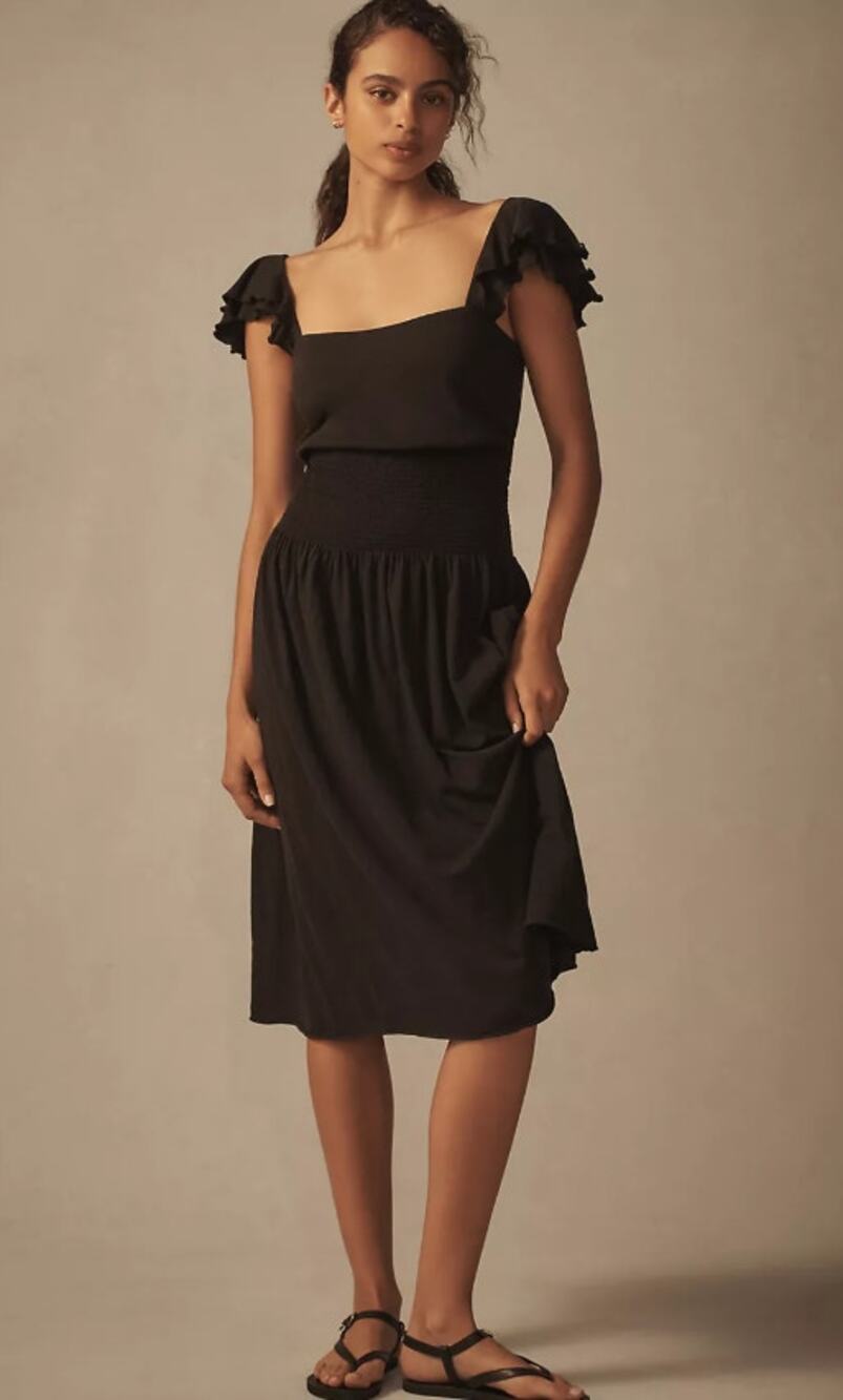 NWT Nation Los Angeles Black Smocked-Waist Midi Dress - Small